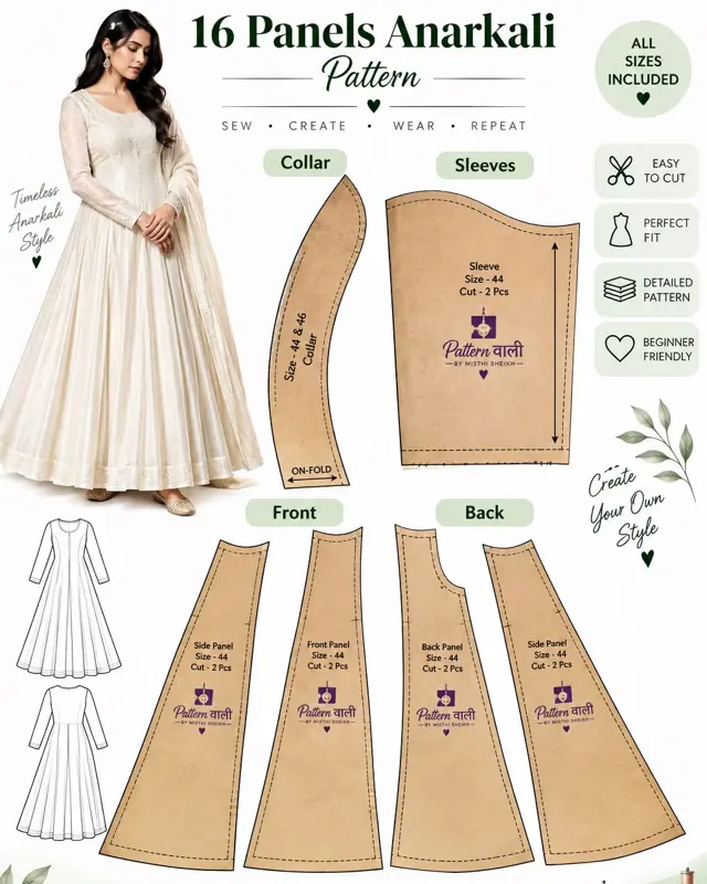 16 Panels Anarkali Kurti Pattern