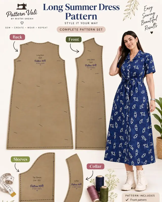 Long Summer Dress Pattern (Collar & Sleeves)